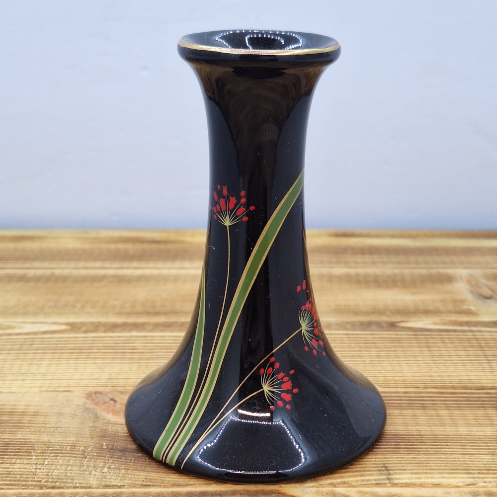 Seizan Gama Japan Black Candle‎ Hold Floral Design  4.75" Gold Trim Replacement